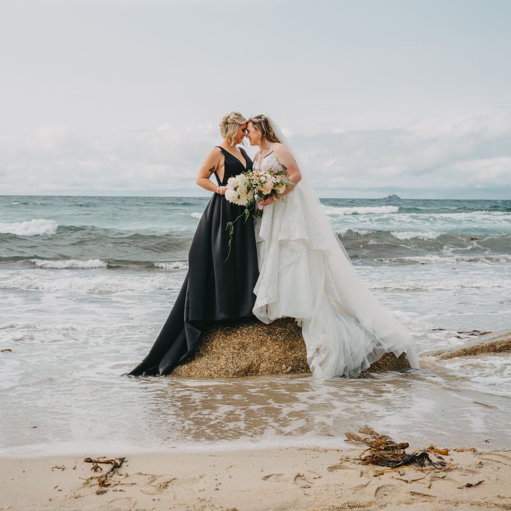 brides black dress white dress coastal wedding video