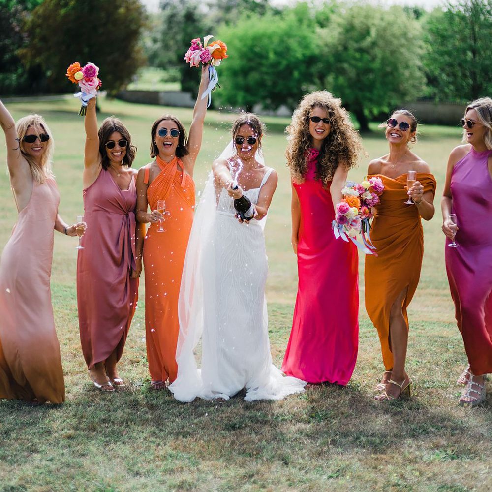 Colourful mismatched summer bridesmaid dresses
