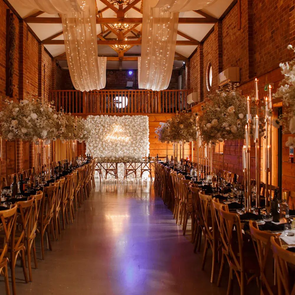 Burlton Manor warm fairylights barn wedding decor