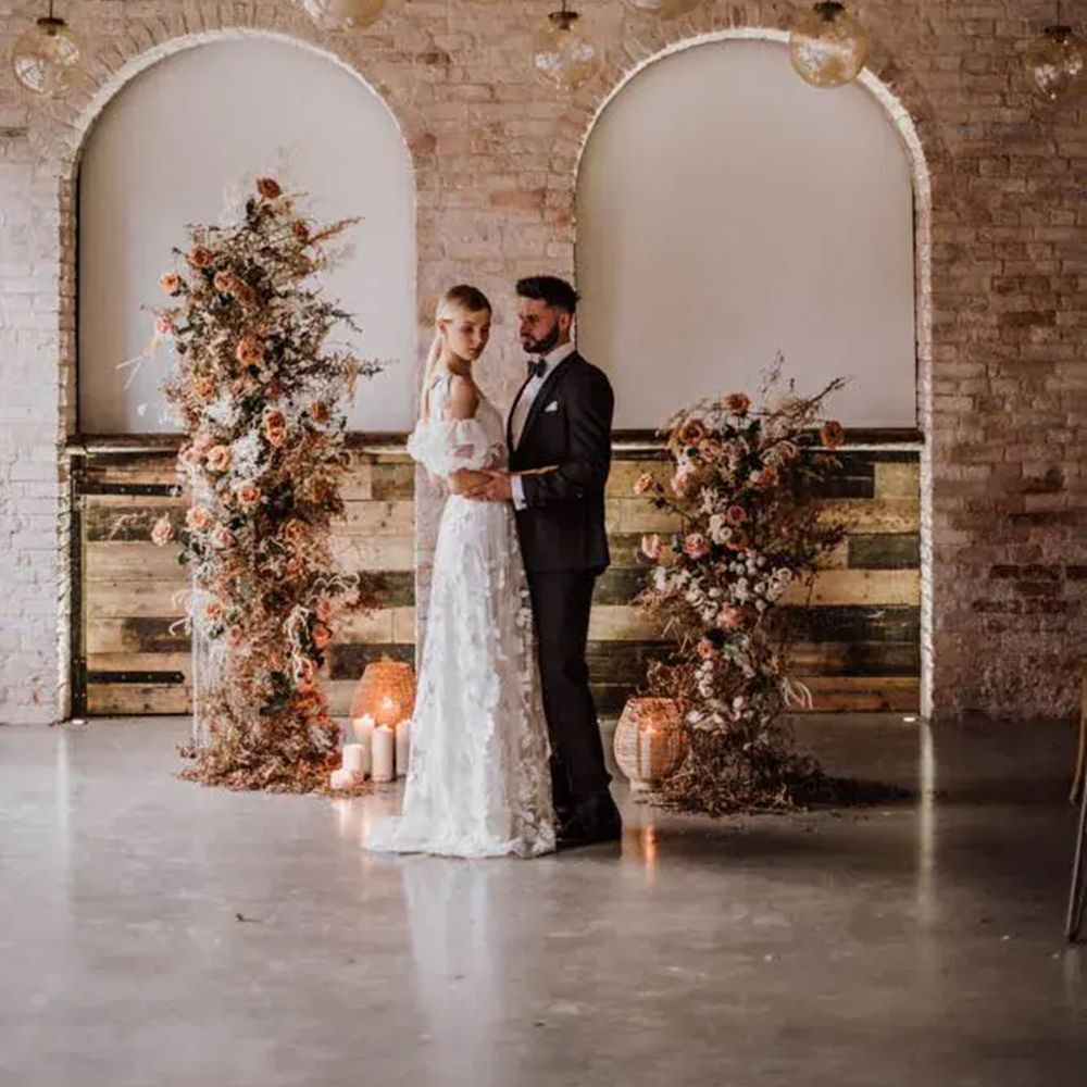 Iscoyd Park peach floral altar candlelit ceremony 