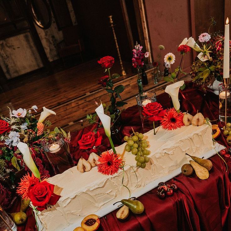 Long Rectangle Wedding Cake With Flowers