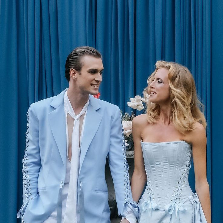 Unique Blue Wedding Outfits For Bride & Groom At David Bowie Inspired Editorial