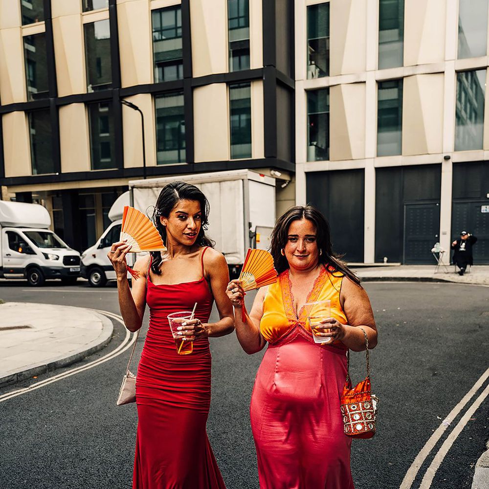 red, pink and orange autumn wedding guest dresses