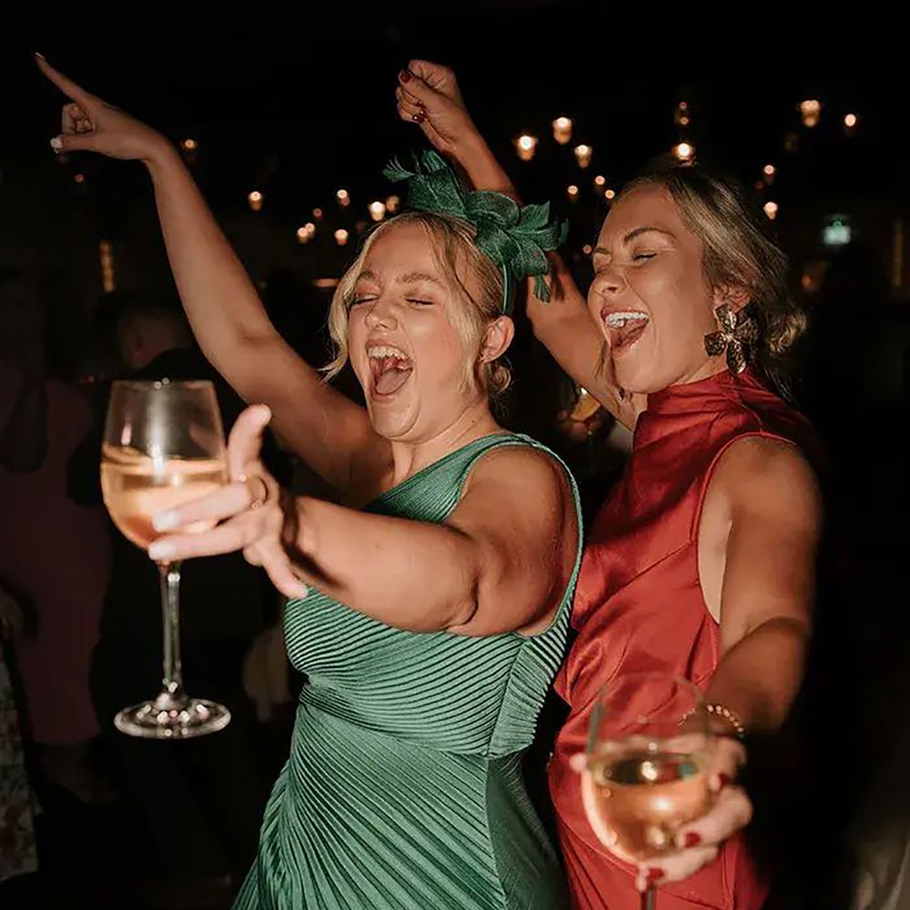 Rustic satin autumn wedding guest dresses in green and orange