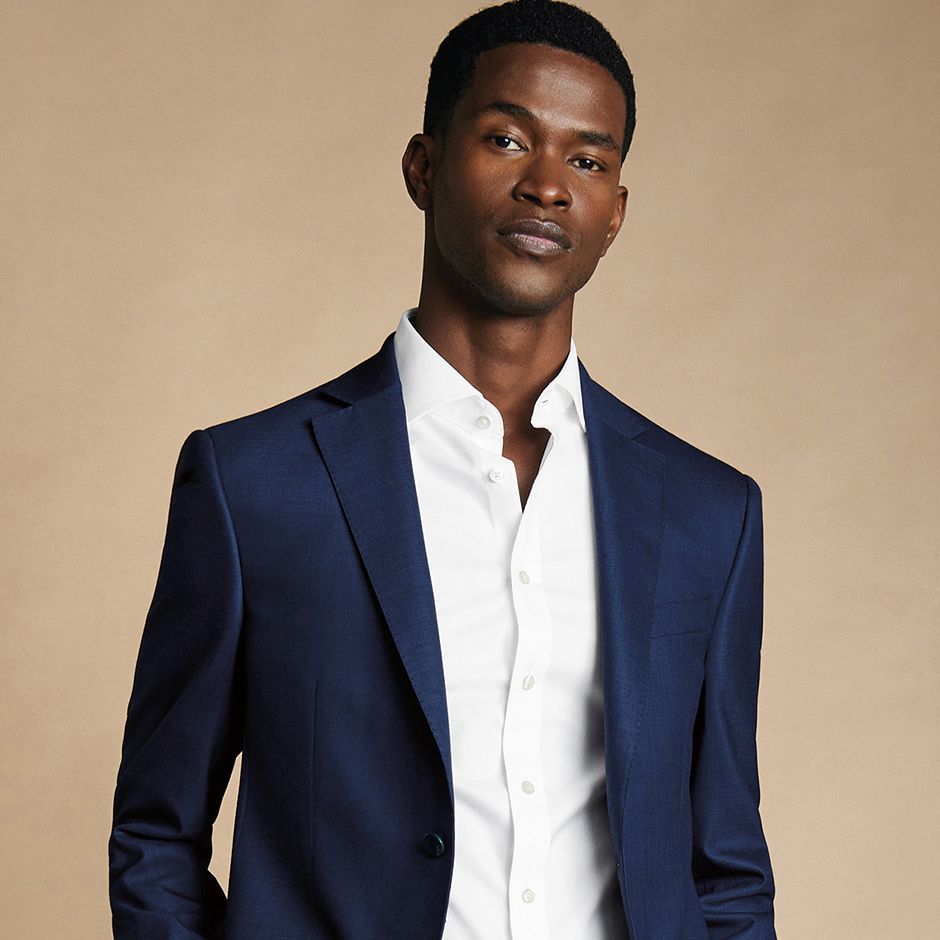 blue cocktail wedding guest suit for men, with single-breasted jacket design, made from wool