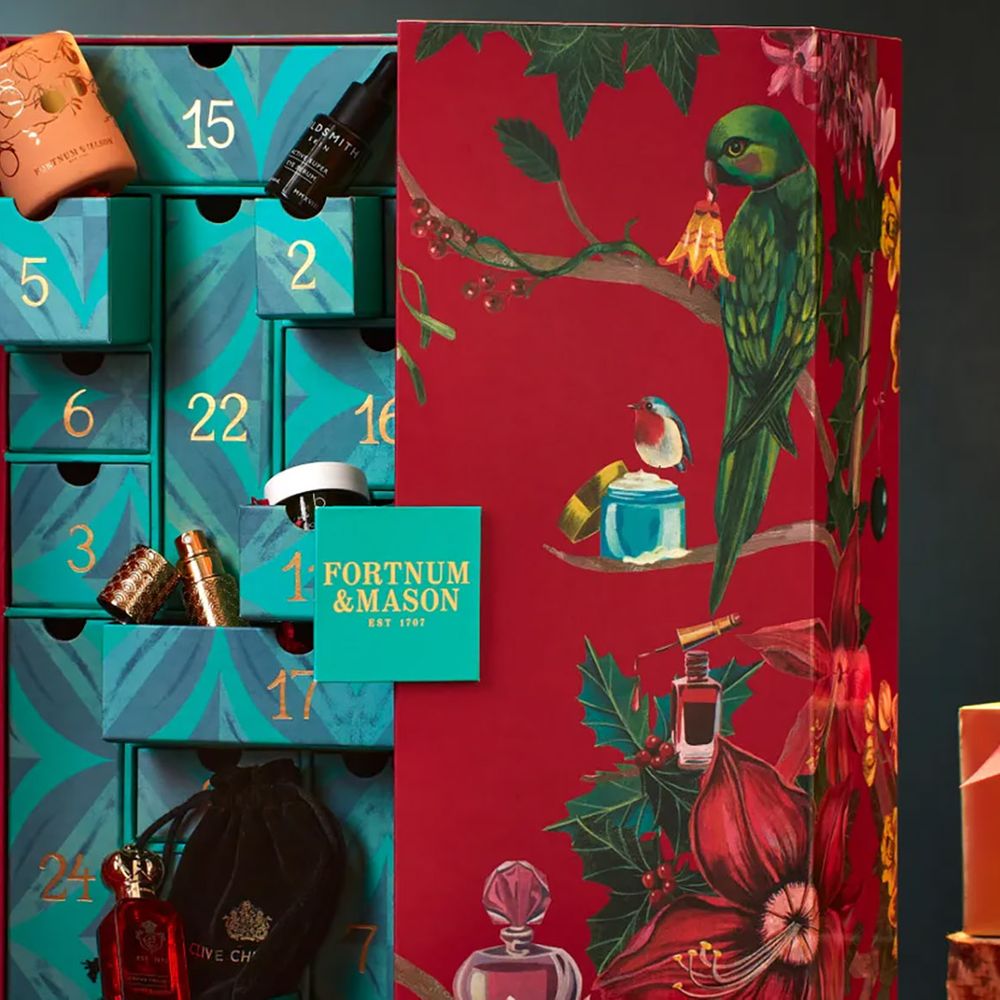 Fortnum & Mason Beauty Advent Calendar 2025 view of calendar half open