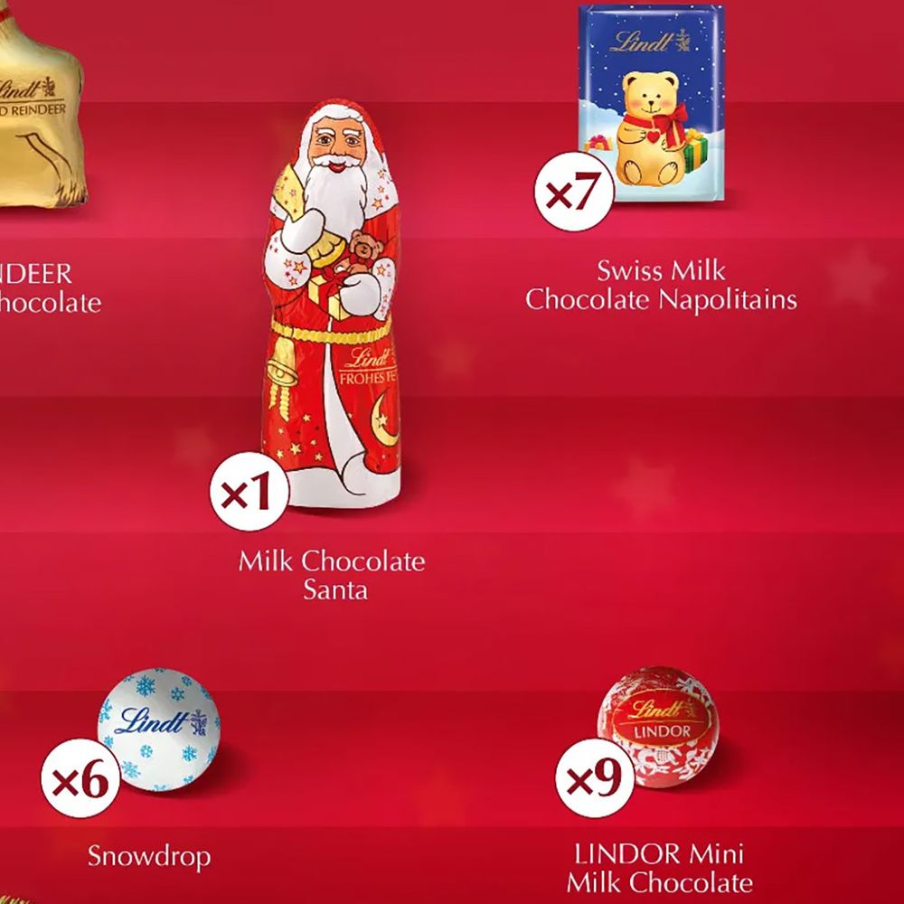 Lindt Advent Calendar 2025, contents included inside the calendar