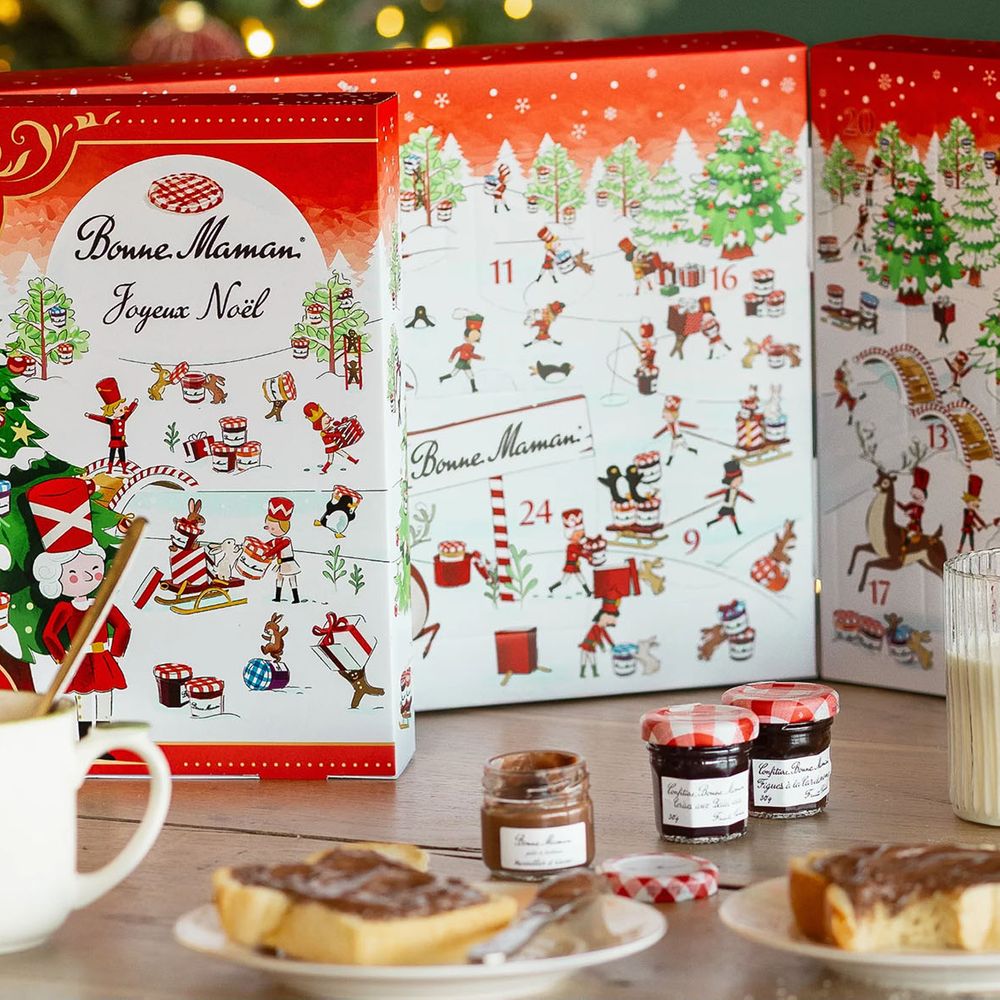 Bonne Maman Preserve Advent Calendar 2025, lifestyle image with jam, milk and more
