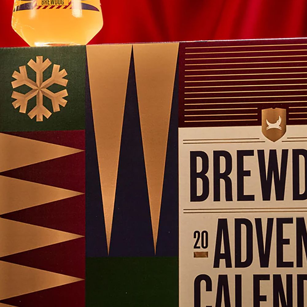 Brewdog Craft Beer Advent Calendar 2025 with glass pint of beer on top