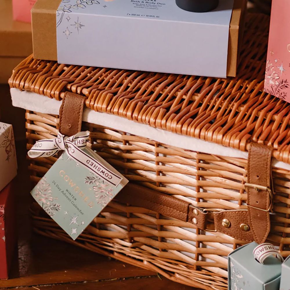 Cowshed beauty advent calendar 2025 lifestyle image of storage basket