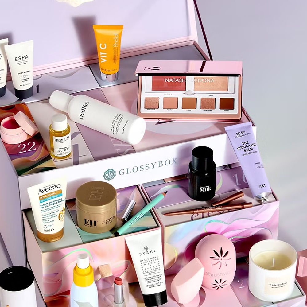 Glossybox beauty advent calendar 2025 contents inside the drawers