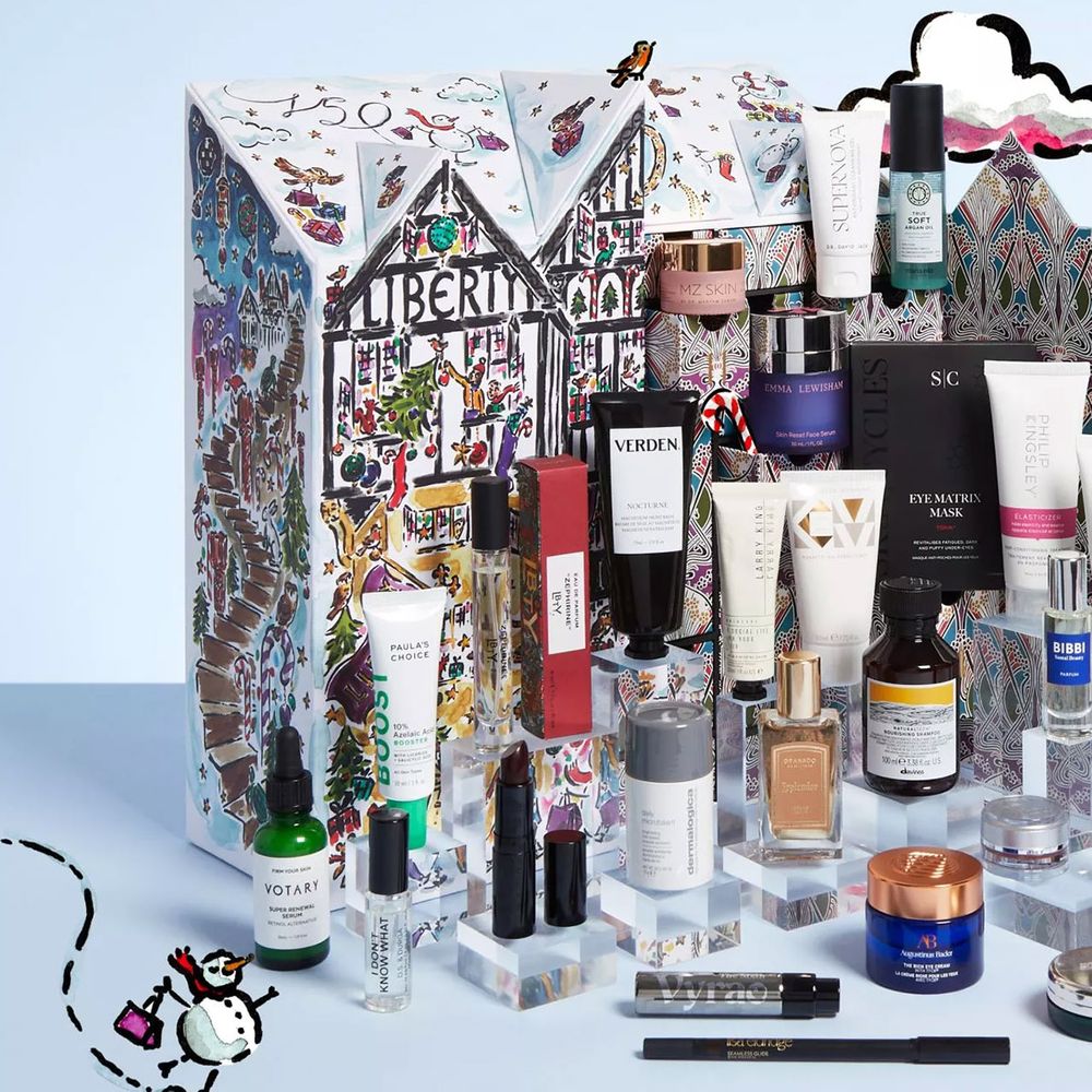 Liberty beauty advent calendar 2025 lifestyle image of product selection