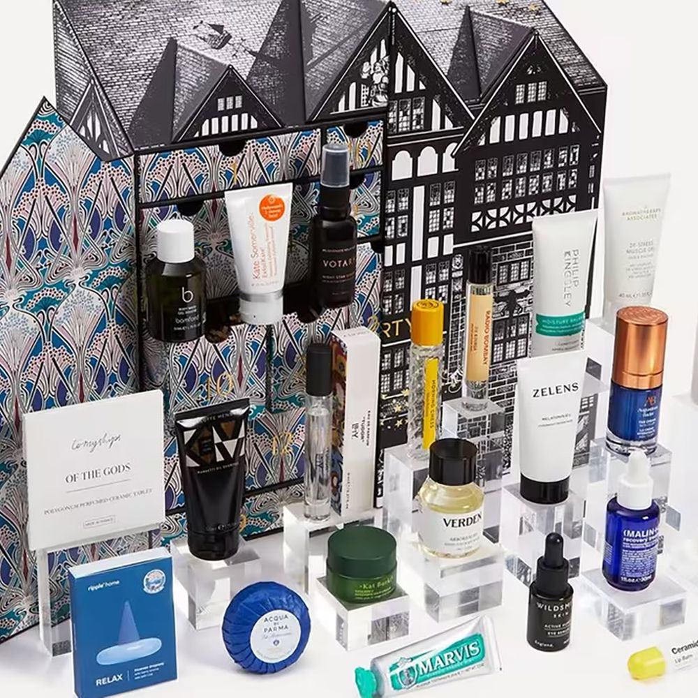 Liberty Men's Beauty Advent Calendar 2025, open calendar with products
