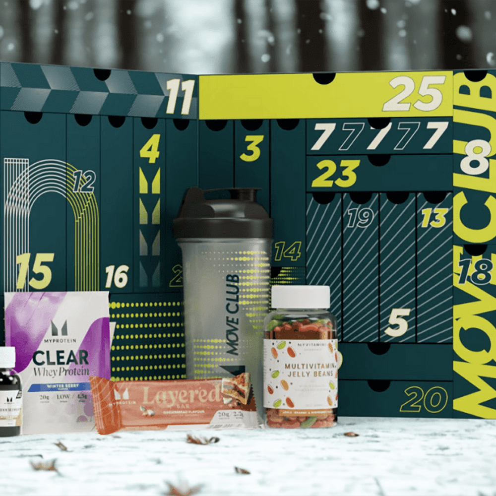 Myprotein Fitness Advent Calendar 2025, landscape lifestyle image of open calendar