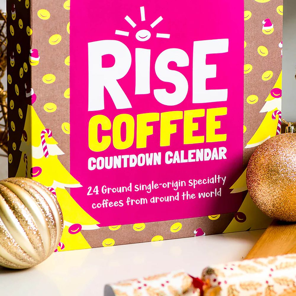 Rise Coffee Advent Calendar 2025 view of closed calendar