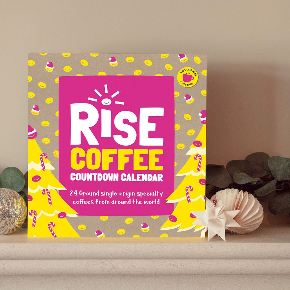Rise Coffee Advent Calendar 2025 lifestyle image of advent calendar on mantle