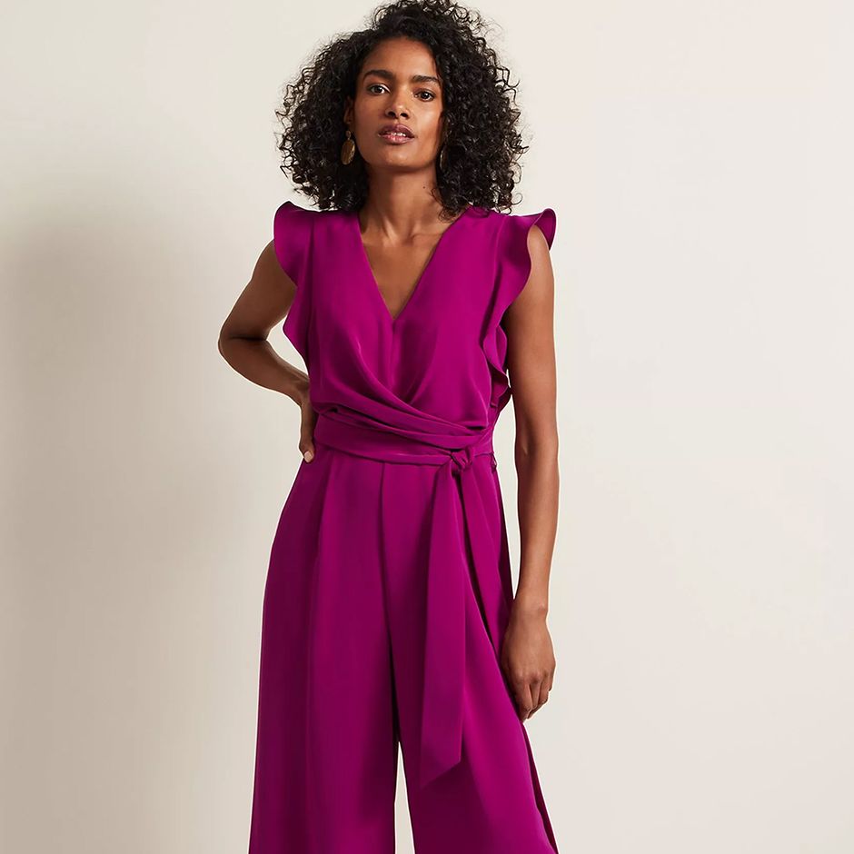 ruffle wrap jumpsuit in magenta from phase eight for casual wedding attire idea