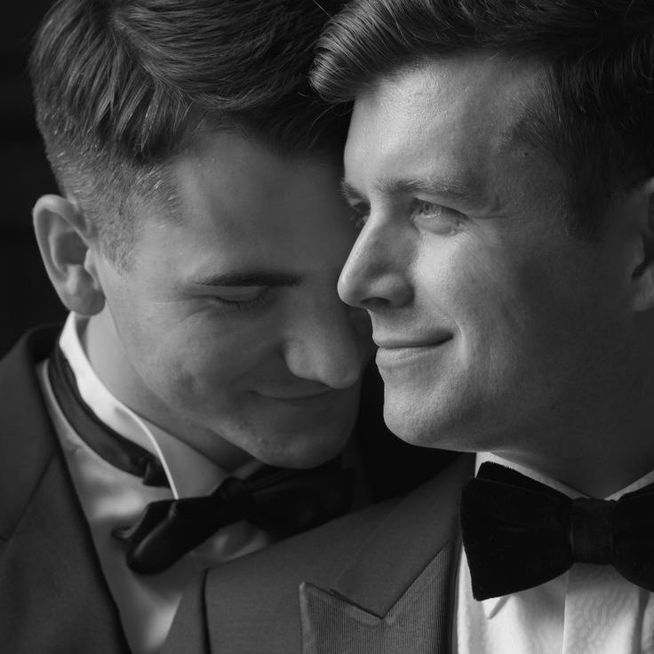 Black & White Wedding Portrait of Two Grooms