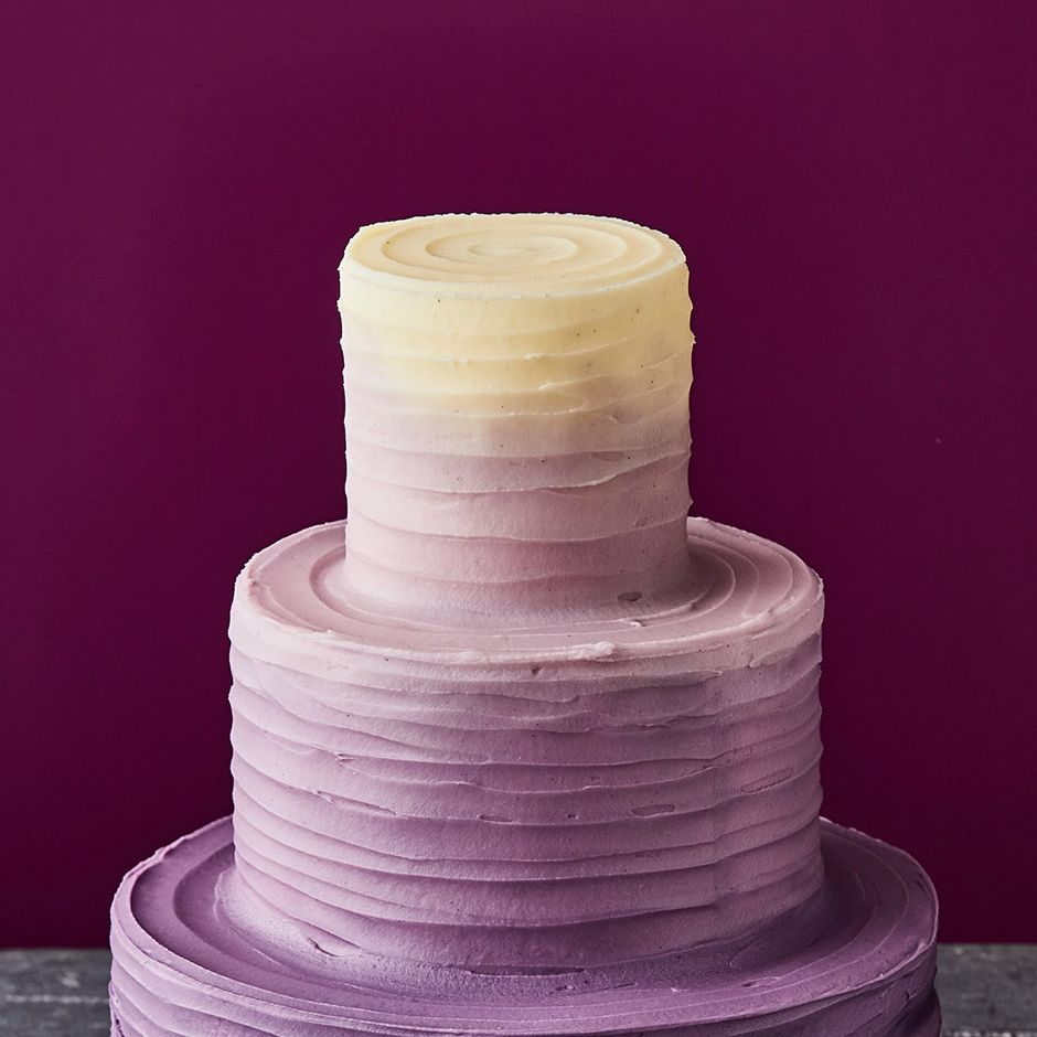 purple ombre three tier wedding cake