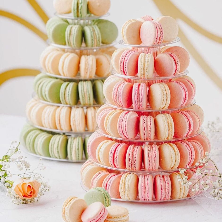 pink and green macaron towers as alternative wedding cake idea