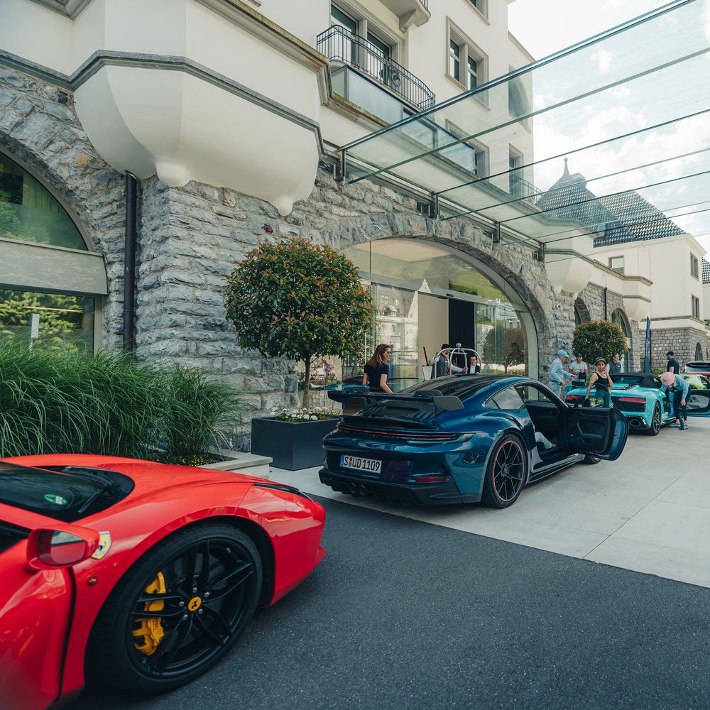 Car fleet in the Swiss Alps