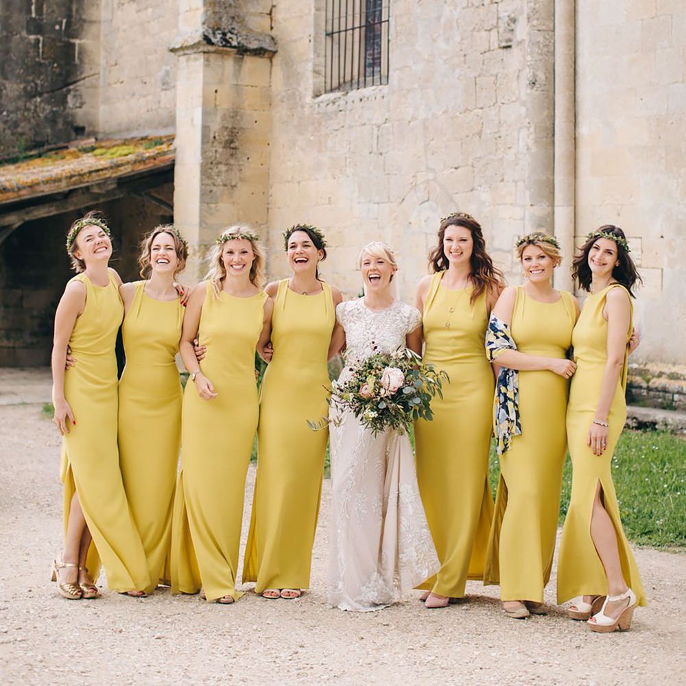 Canary yellow bridesmaid dresses