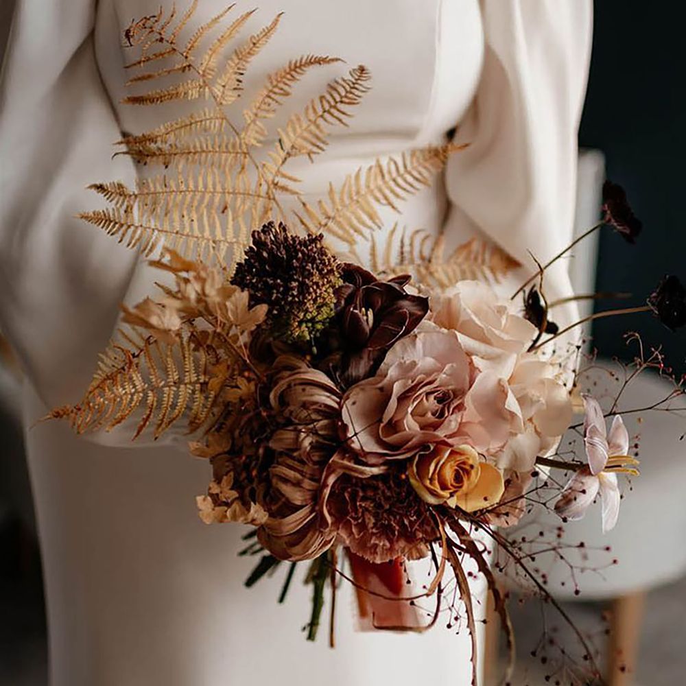 Brown and neutral wedding bridal bouquet