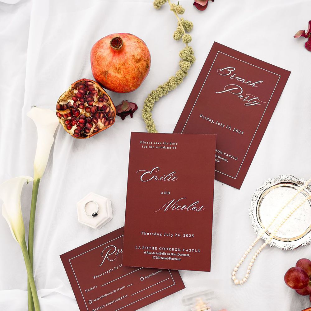 Burgundy wedding stationery