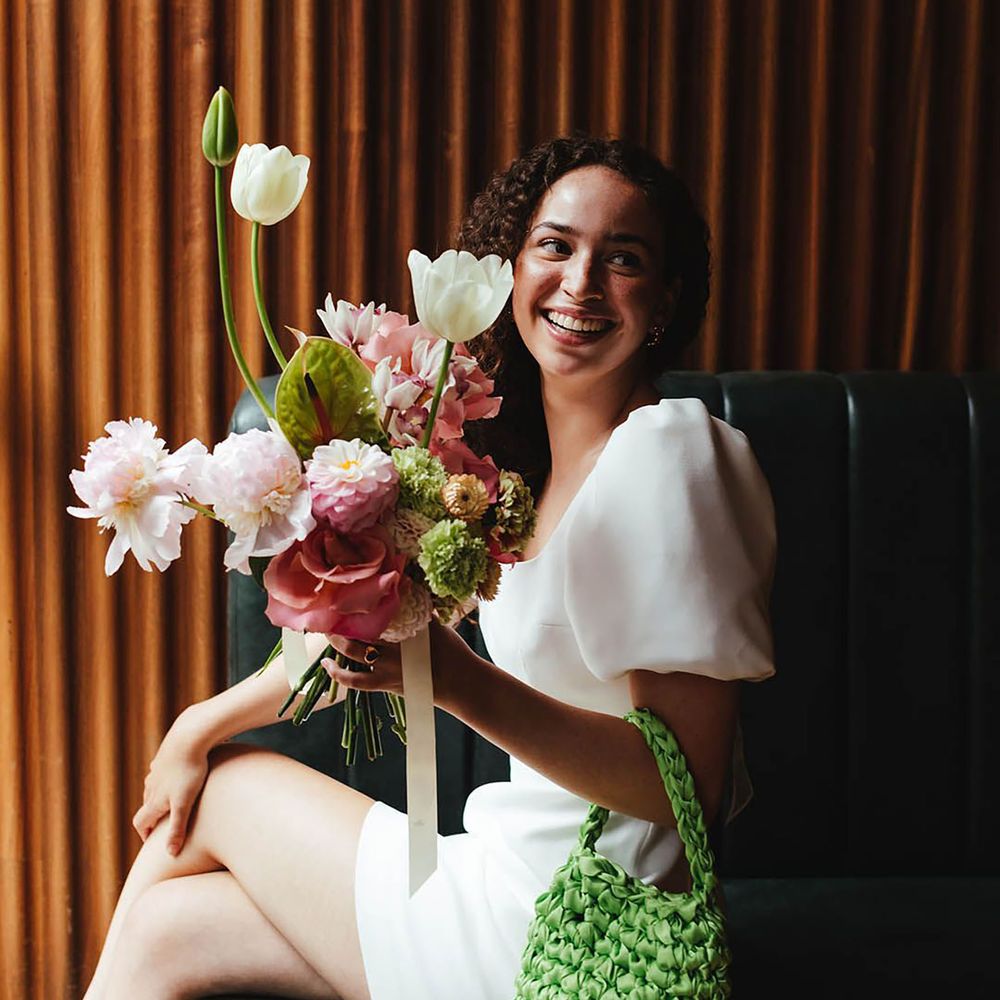 Lime green chartreuse wedding accessory bag and bouquet
