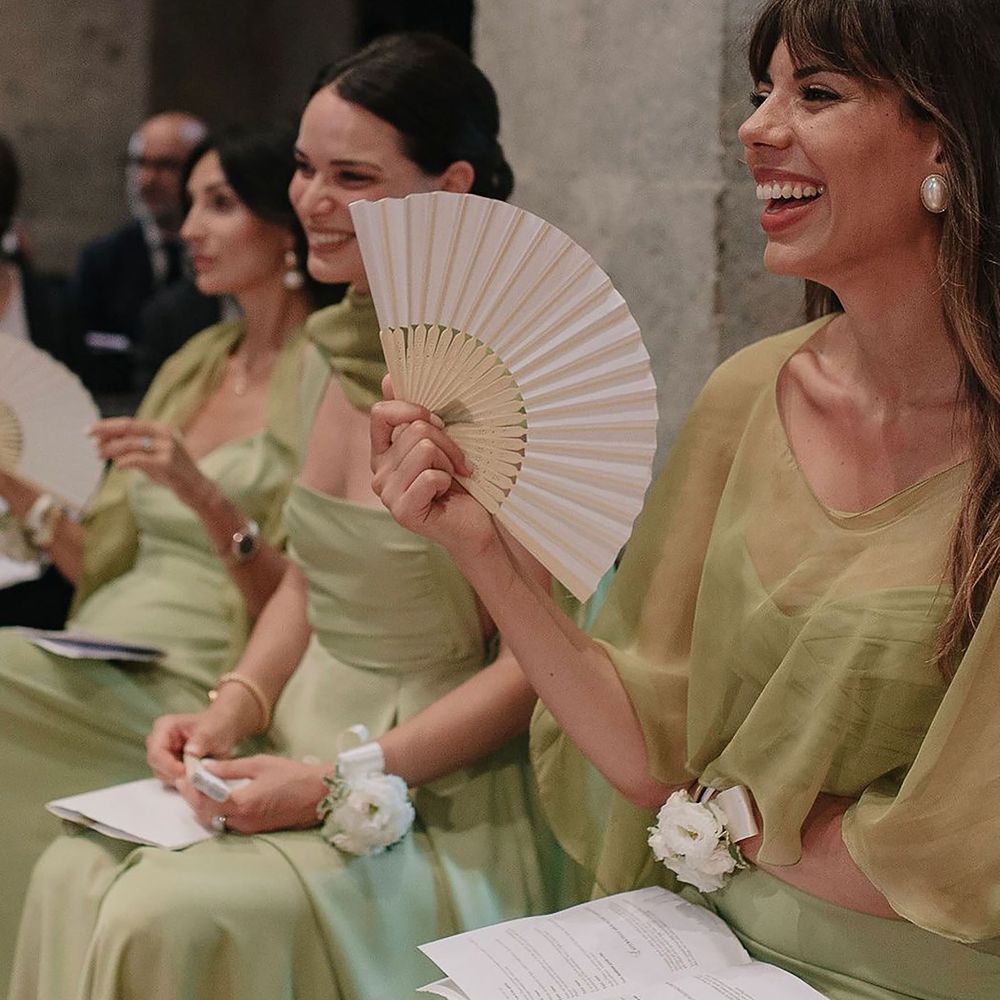 Green mesh detail bridesmaid dresses