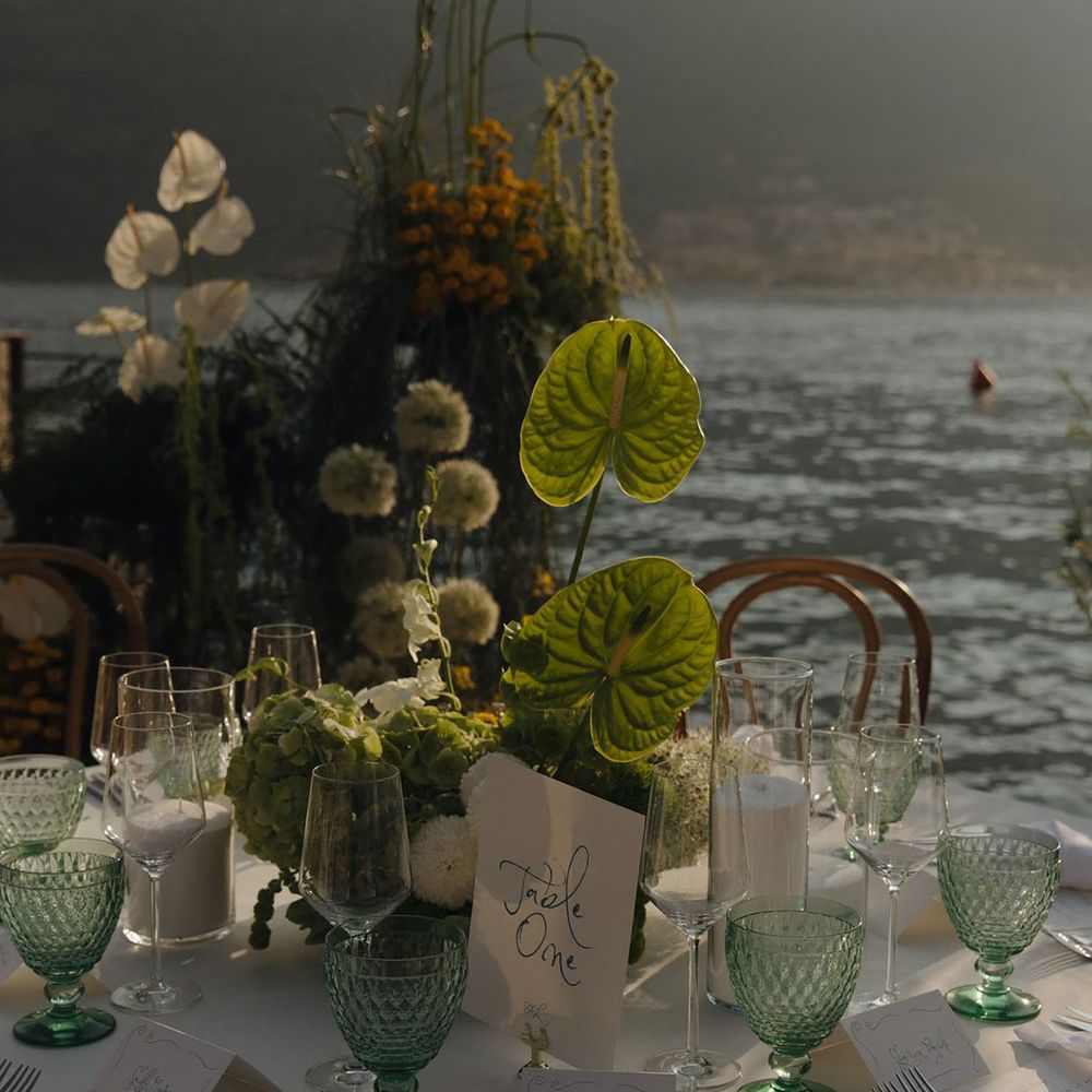 Green wedding tablescape for destination wedding