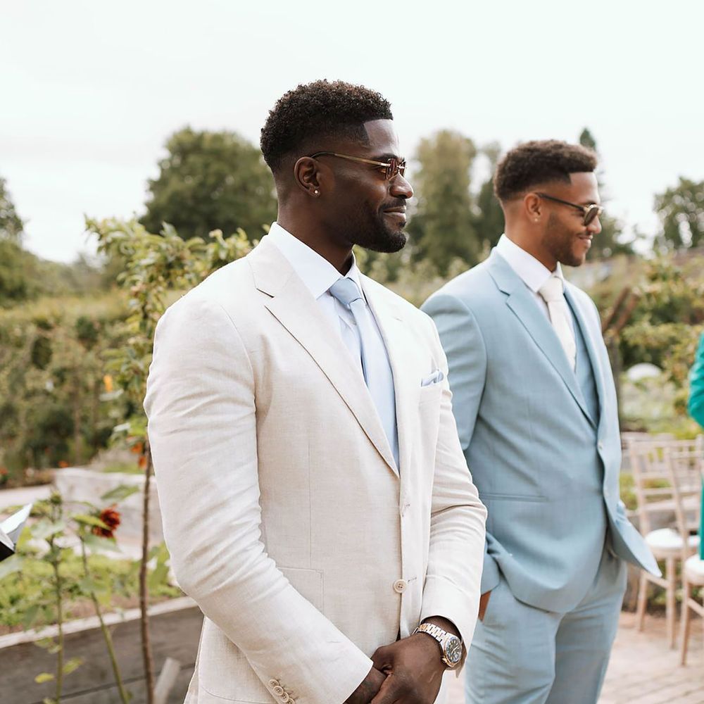 Light blue and white wedding suits 