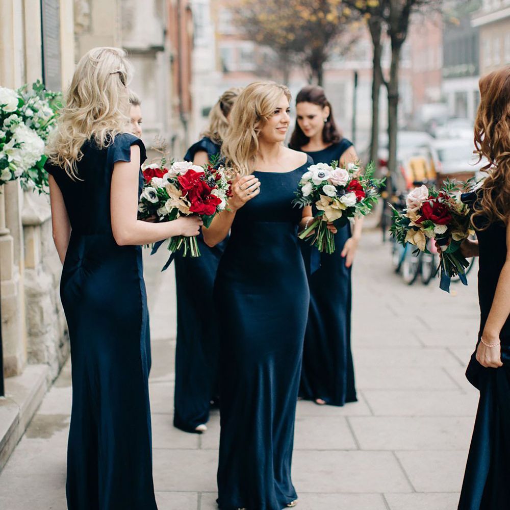 Navy satin Ghost bridesmaid dresses