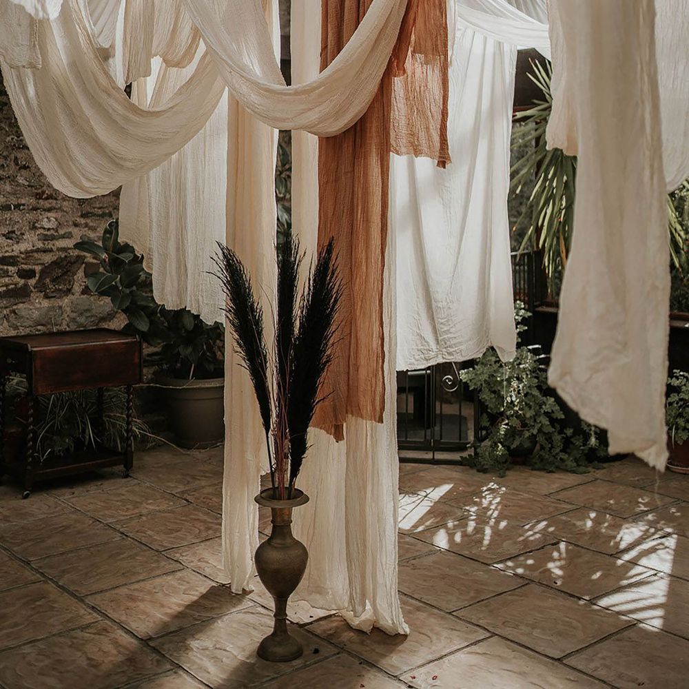 Neutral wedding drapery decor