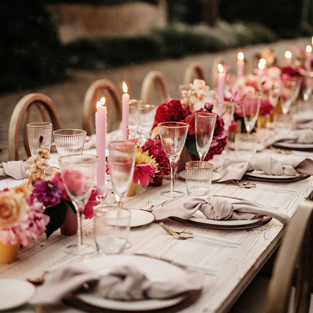 Pink wedding table decor