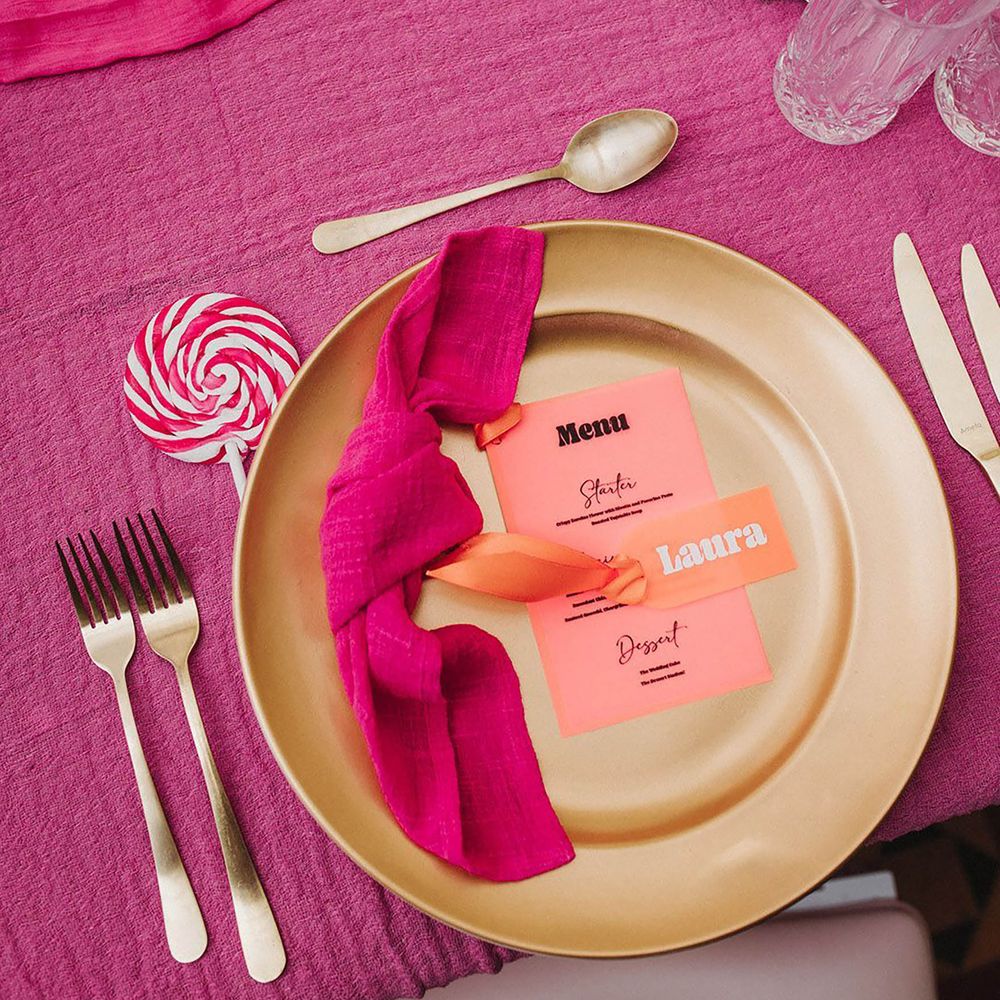 Pink wedding tablescape