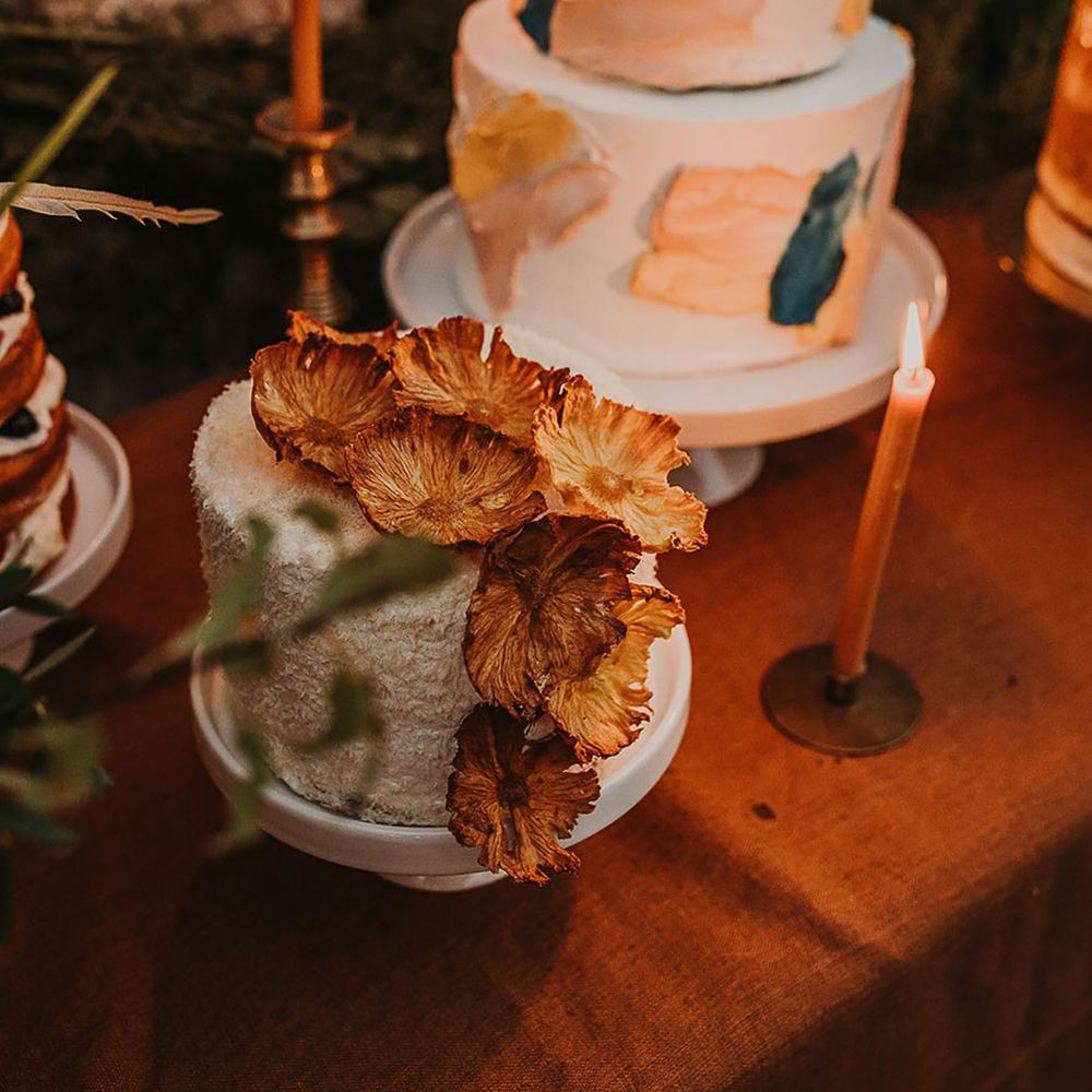 Rusty orange tone and blue wedding cake