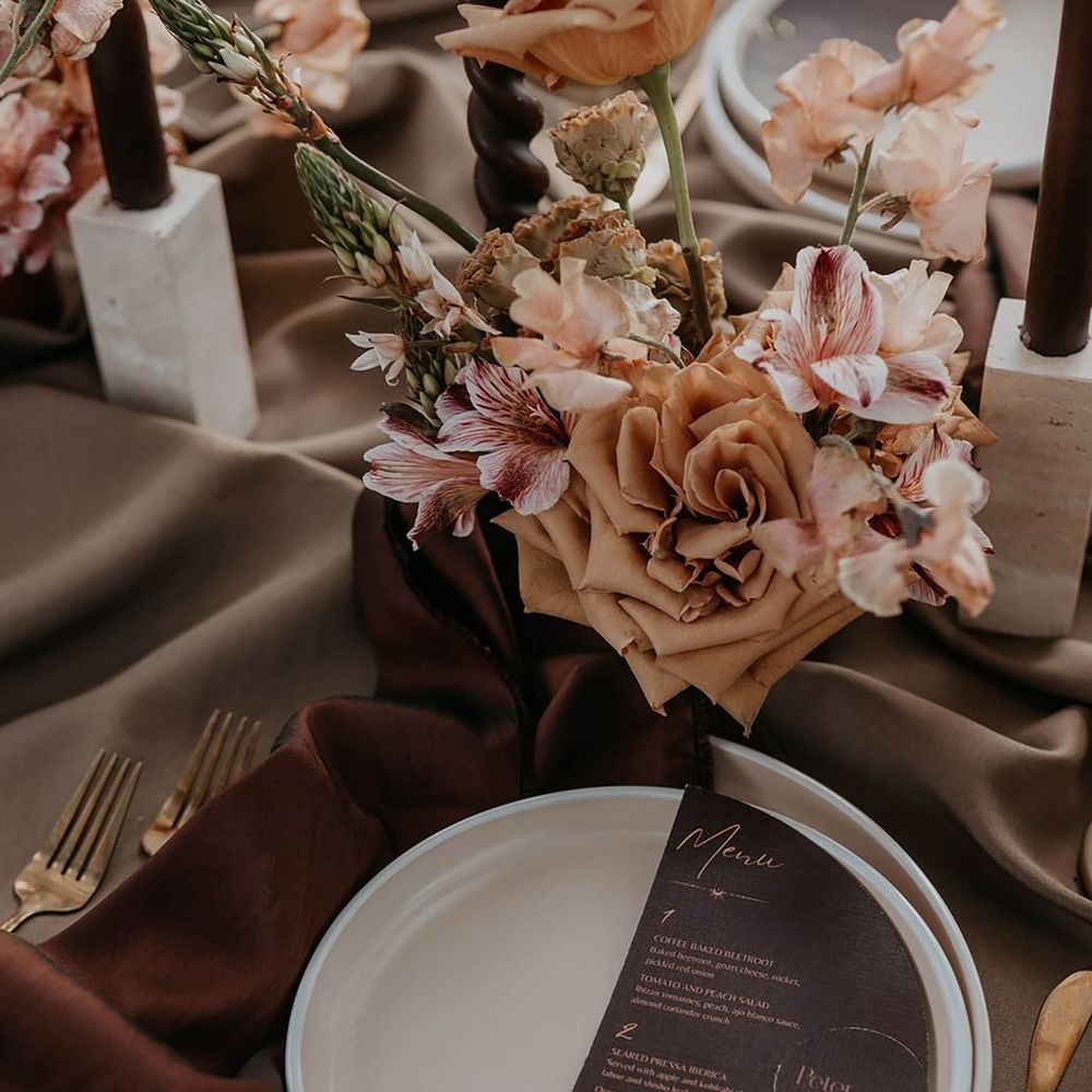 Satin brown wedding table decor