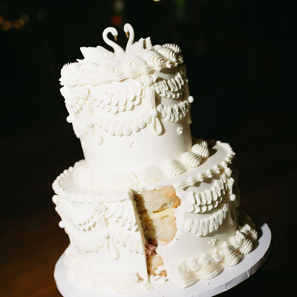 Two tier retro white wedding cake 