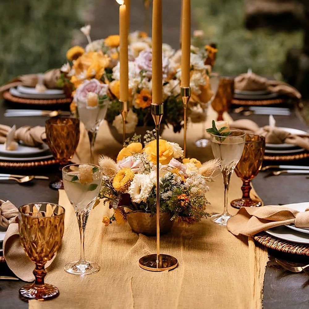 Canary yellow outdoor wedding table decor