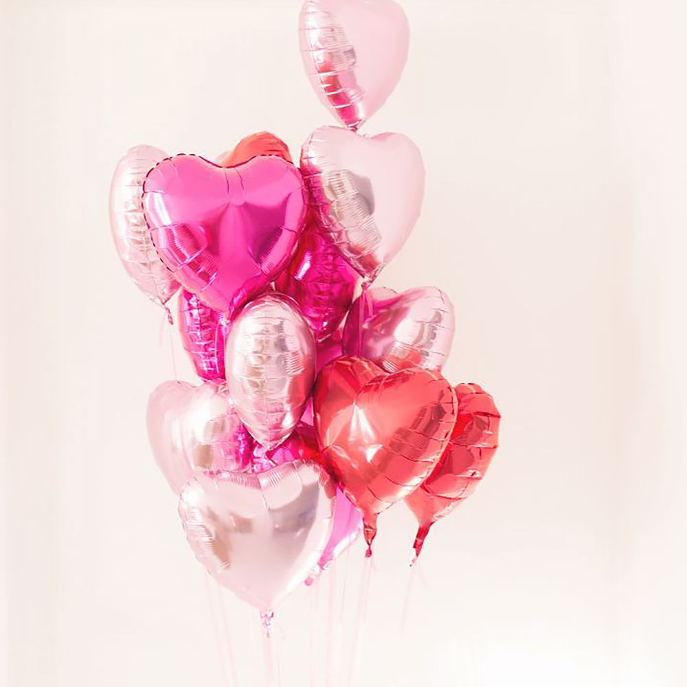 Red and pink heart shaped Valentine's Day balloons