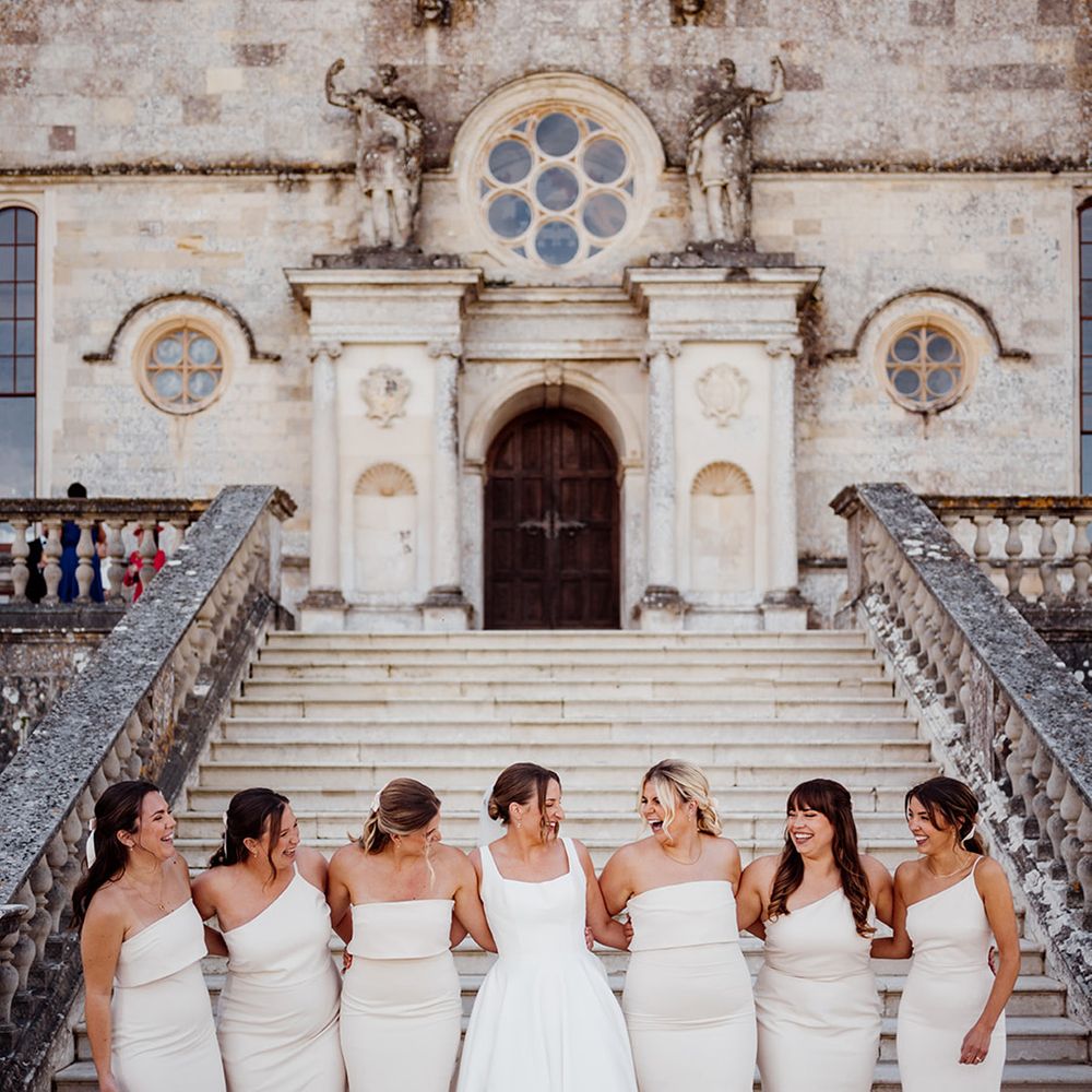 bridal-party-in-cream-strapless-bridesmaid-dresses