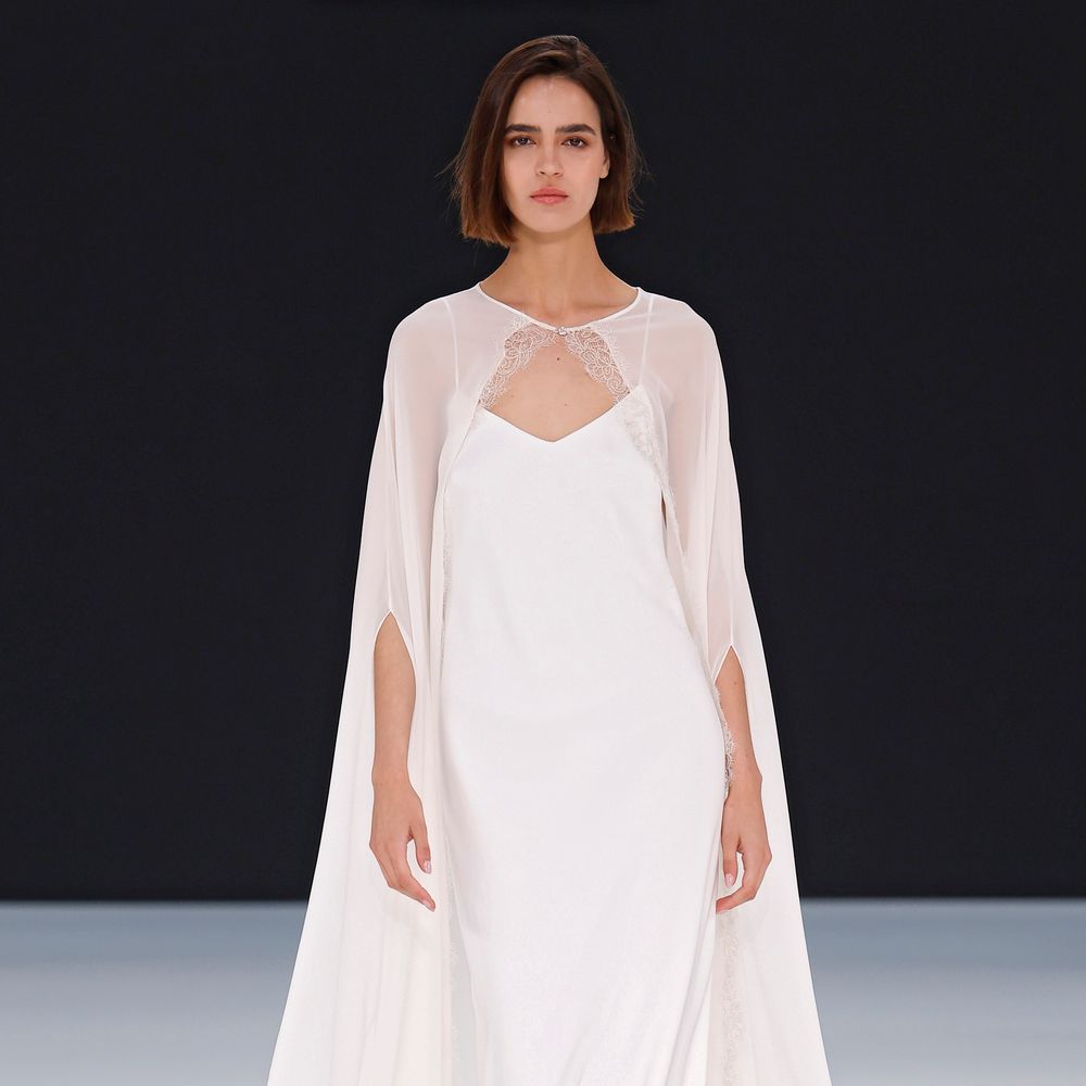 Anna Cabané Slip Wedding Dress With Cape -Barcelona Bridal Fashion Week 2025 Trend Report