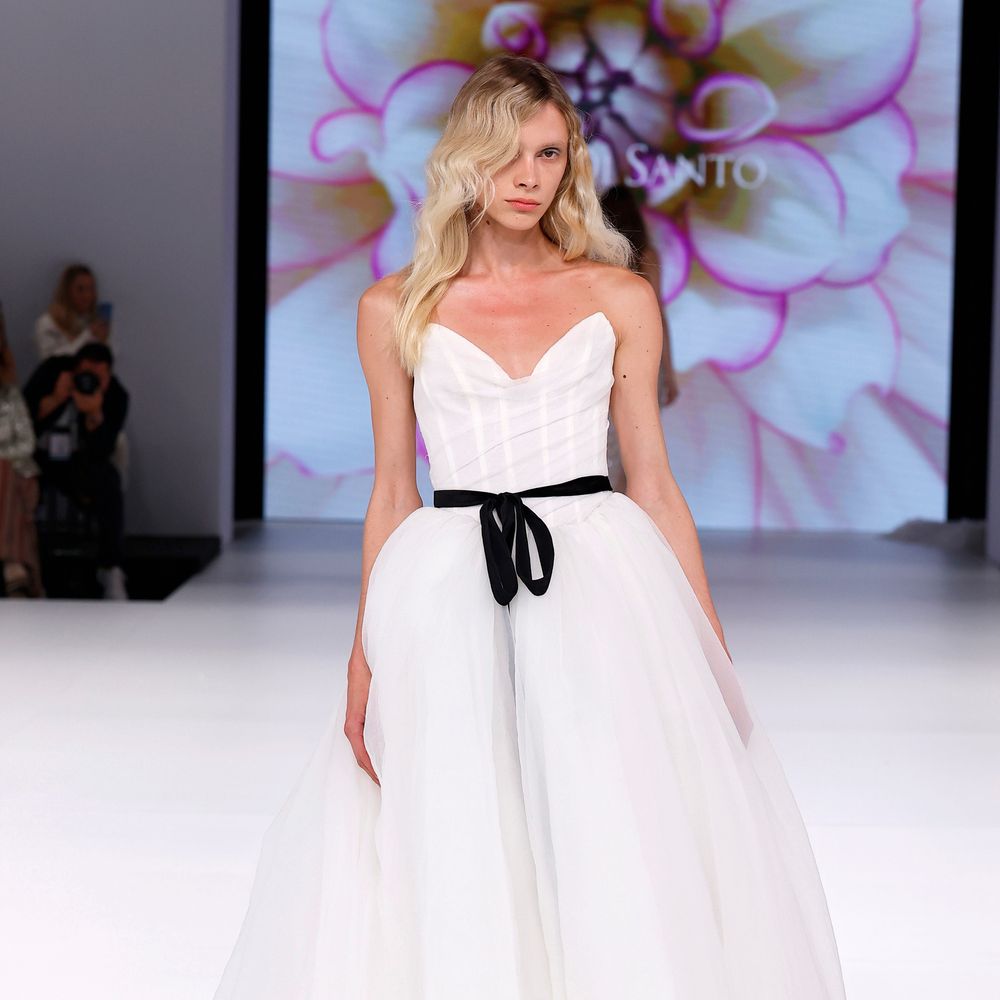 Ines Di Santo Wedding Dress With Black Bow Around Waist - Black Bow Motif Trend - Barcelona Bridal Fashion Week 2025 Trends