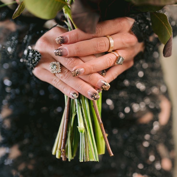 Gothic Black & Gold Wedding Nails