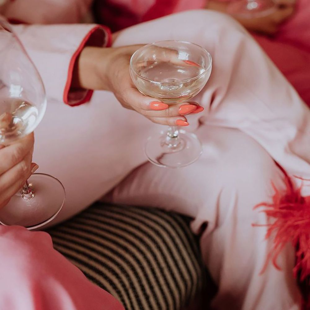 Coral almond wedding nails 