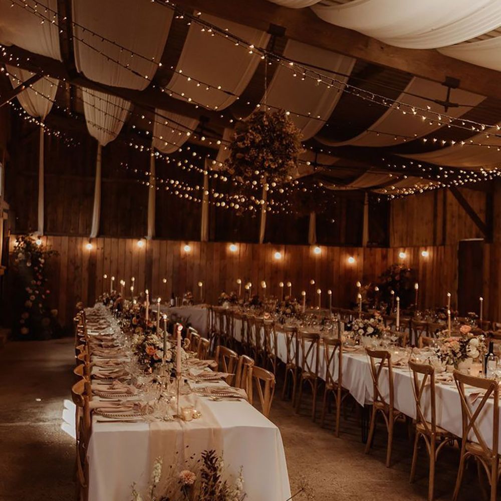 Romantic Lighting at barn wedding 
