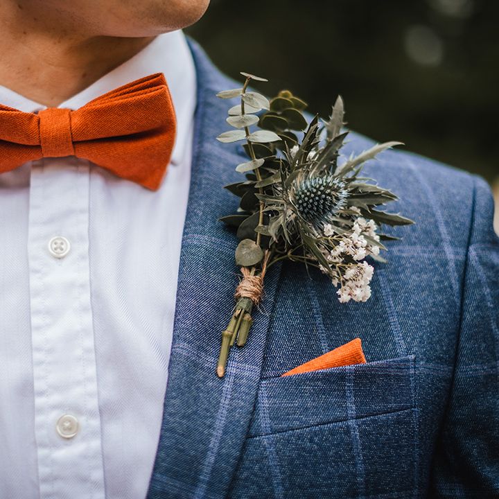 orange-bow-tie-with-blue-checkered-suit-jacket