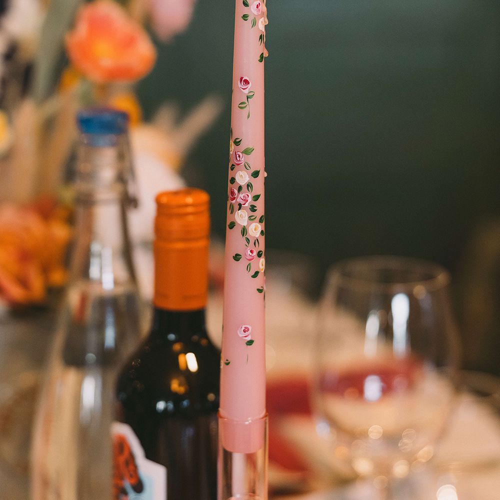 pink-floral-taper-candle