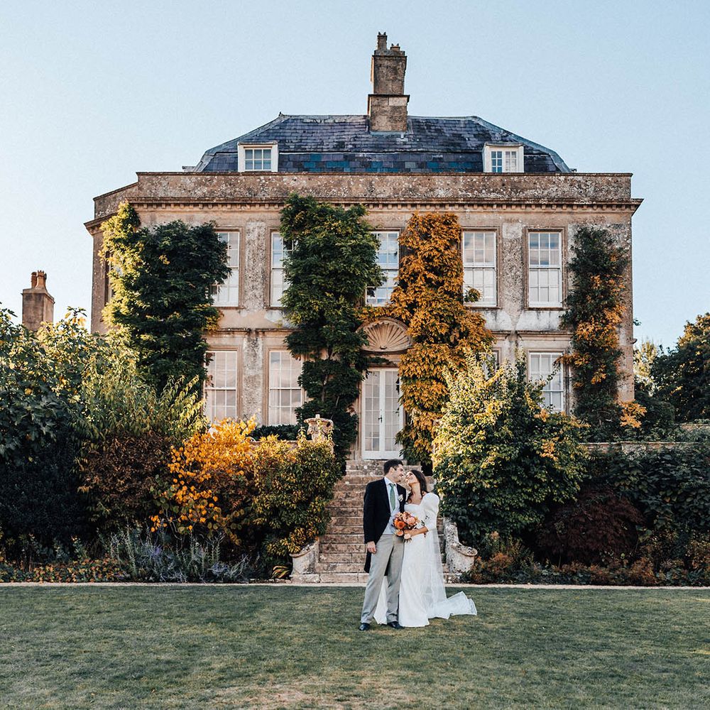 Hamswell House Bath wedding venue couple on their wedding day outdoors